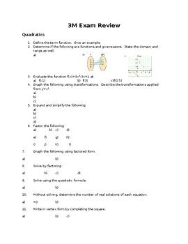 Unit 1 Quadratics. . Mcf3m exam review